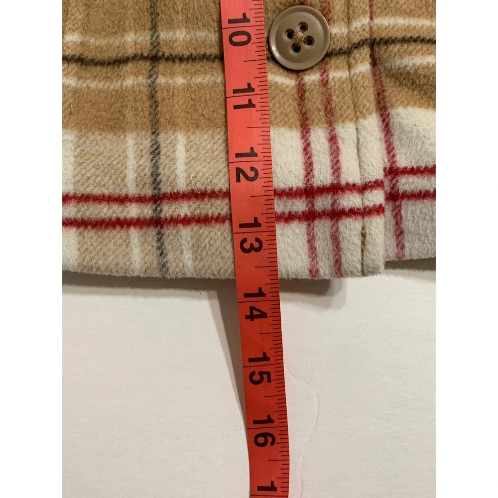 Old Navy VTG Pea Coat Plaid‎ Hooded Button Front Pockets Tan 6-12 months